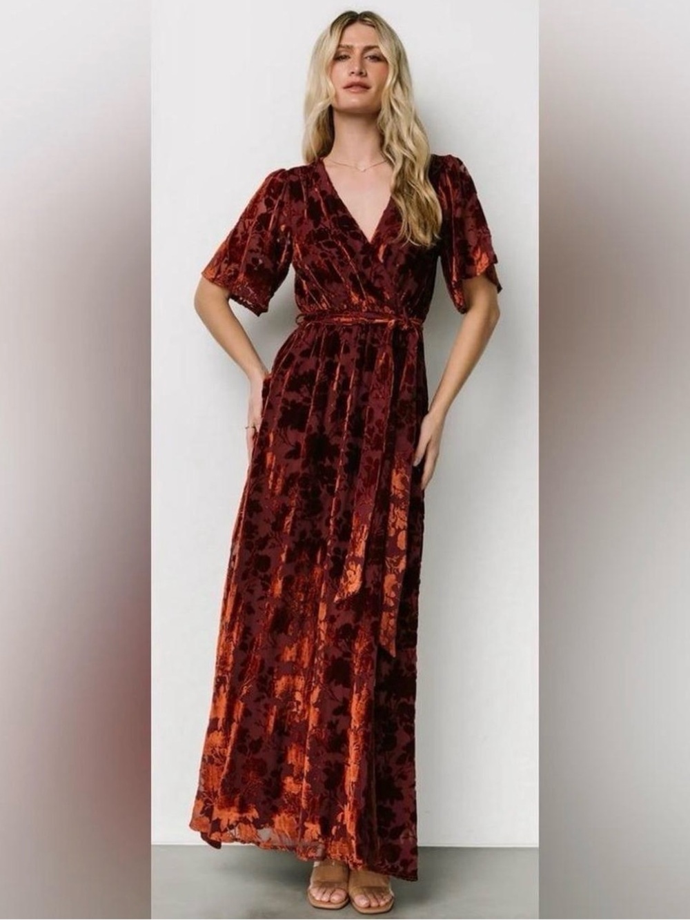 Baltic Born Uma Velvet Maxi Dress in Copper Floral size L - Picture 1 of 16